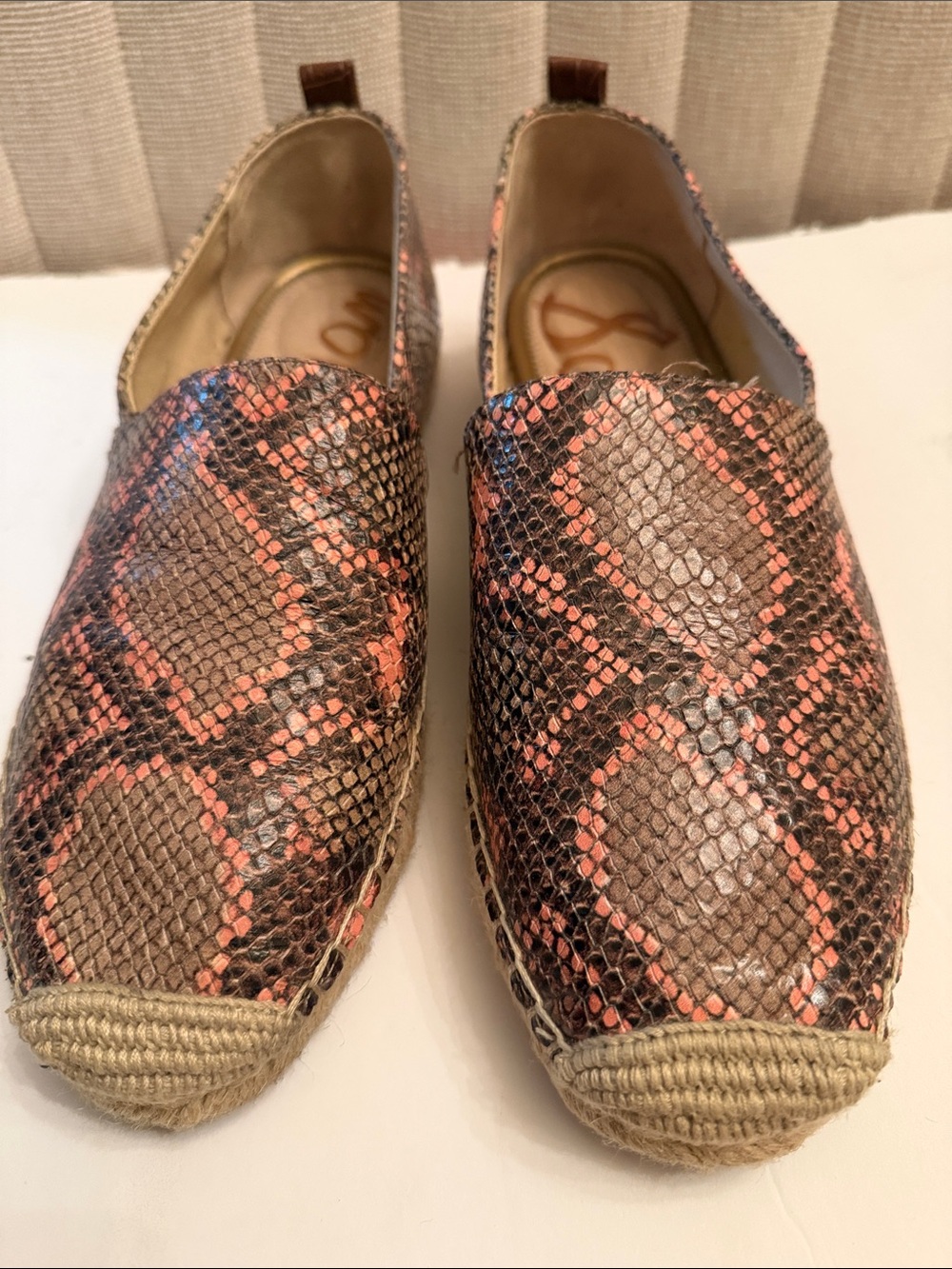 Sam Edelman Brown & Coral Snake-Print Espadrille Slip-Ons